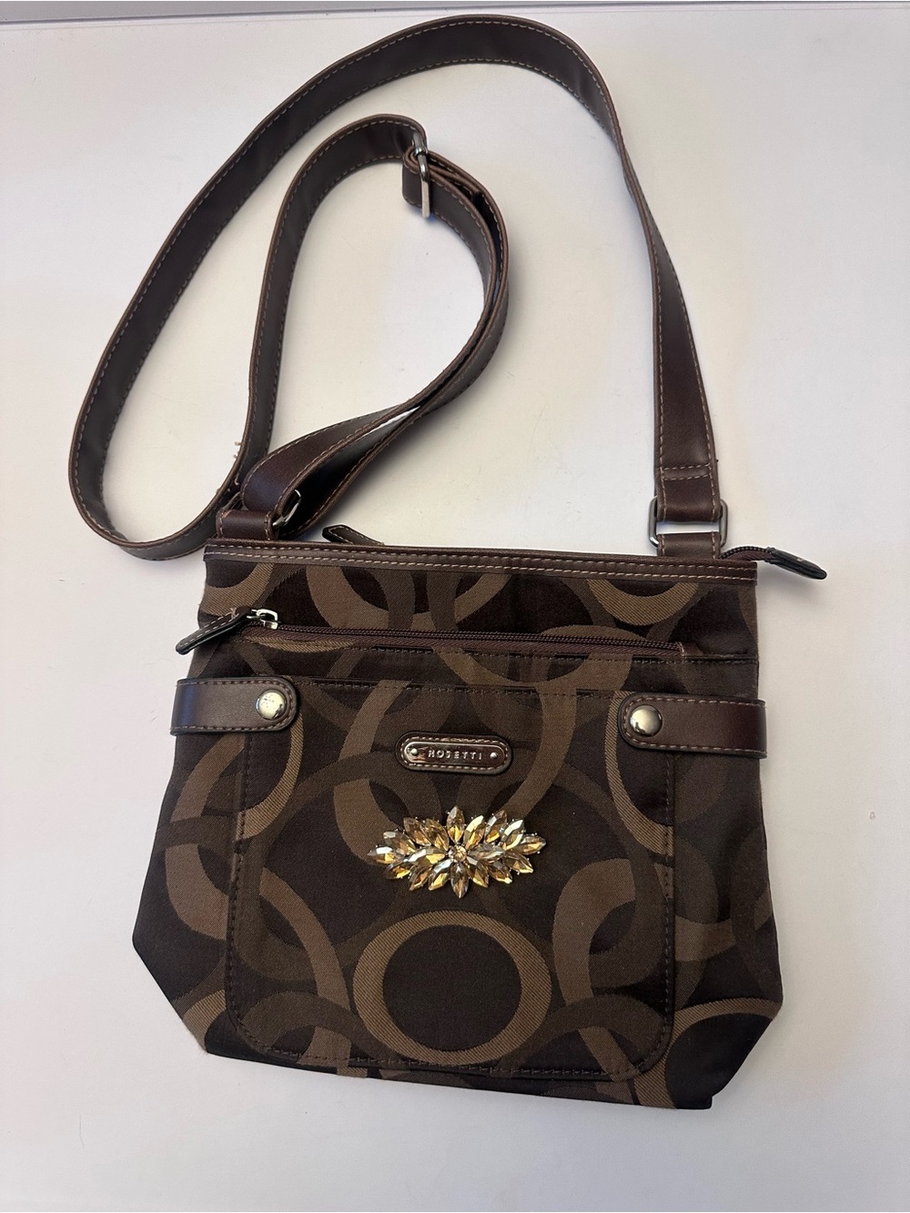 ✨ ROSETTI CHOCOLATE MONOGRAM CROSSBODY • CRYSTAL GLAM • 10” x 8” ✨